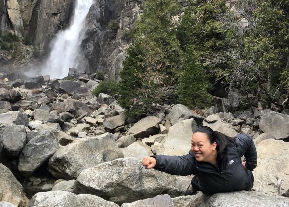 Maryhien Pham in front of Vernal Falls in Yosemite