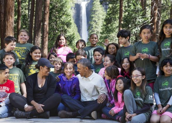 President Barack Obama and First Lady Michelle Obama with NatureBridge students