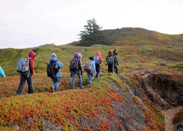 NatureBridge students hiking in the Golden Gate National Recreation Area