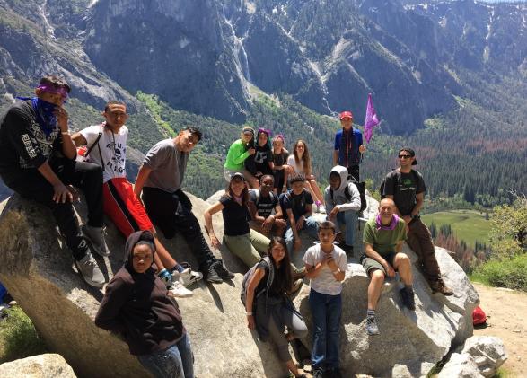 Longfellow Middle School students overlooking Yosemite Valley