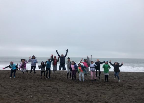 Amber and her students at Rodeo Beach