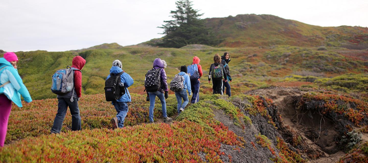 NatureBridge students hiking in the Golden Gate National Recreation Area