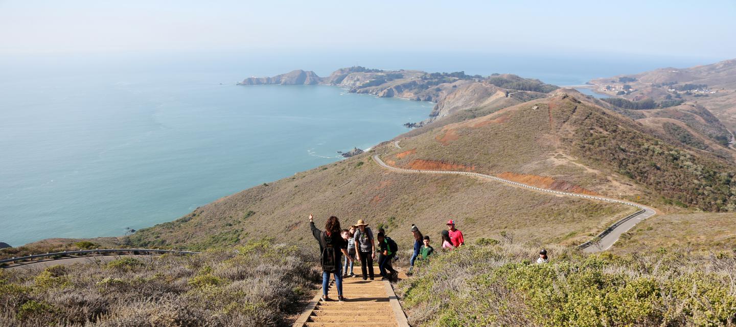 Hiking up to Hawk Hill