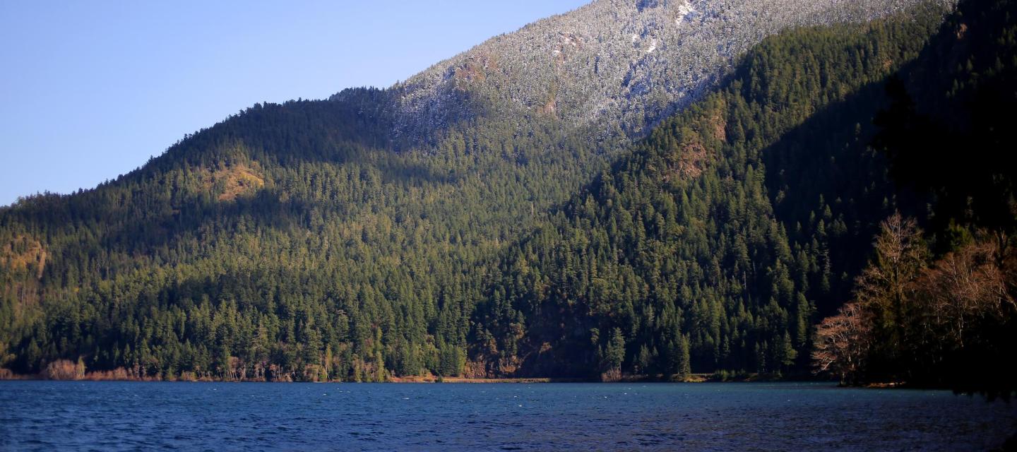 Lake Crescent with a snowy mountain