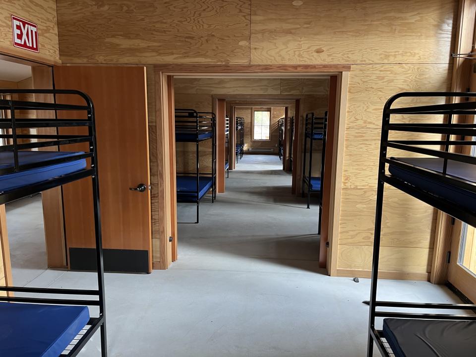 Interior of the cabins at the National Environmental Science Center. Each cabin is equipped with bunkbeds and can be divided into four sections.