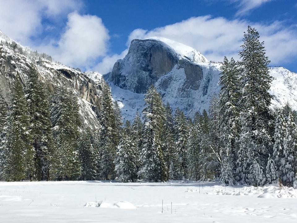 Winter view of Half Dome from Yosemite Valley