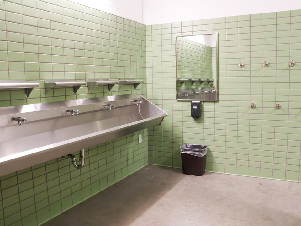Sink area in bathhouses at the National Environmental Science Center