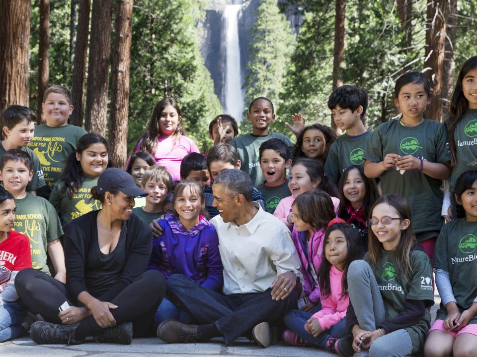 President Barack Obama and First Lady Michelle Obama with NatureBridge students