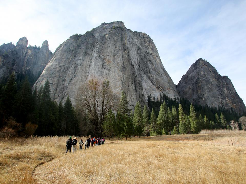 Students enjoying a hike in Yosemite Valley