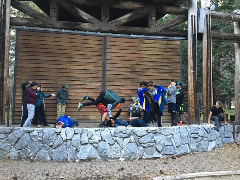 Longfellow Middle School students participating in a team building exercise in Yosemite