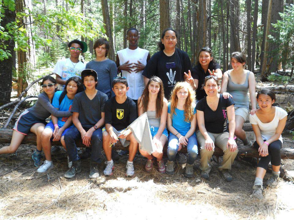 Mary with a group of 8th grade students in Yosemite
