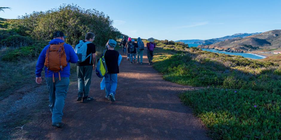 Students hiking along Point Bonita in the Marin Headlands