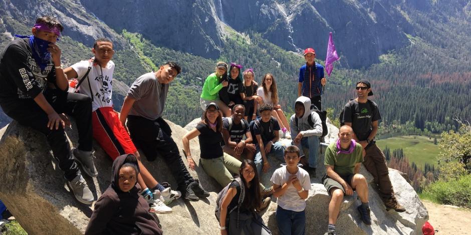 Longfellow Middle School students overlooking Yosemite Valley