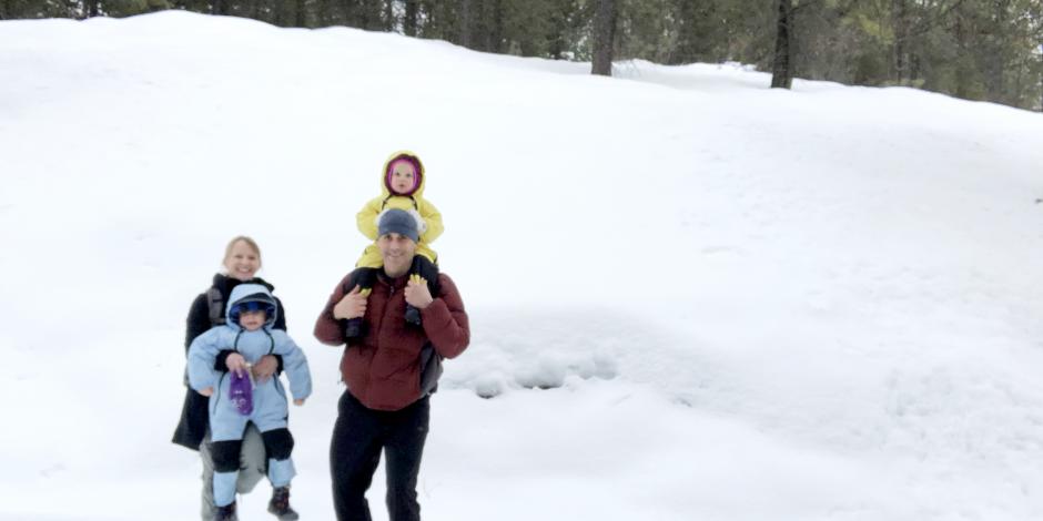 Michael Doyle and his family on a snowshoeing trip.
