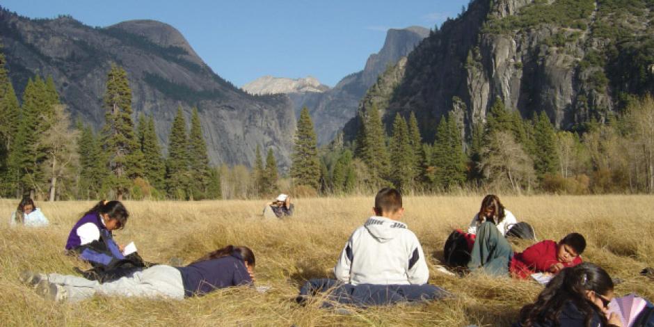 students sit in Yosemite Valley