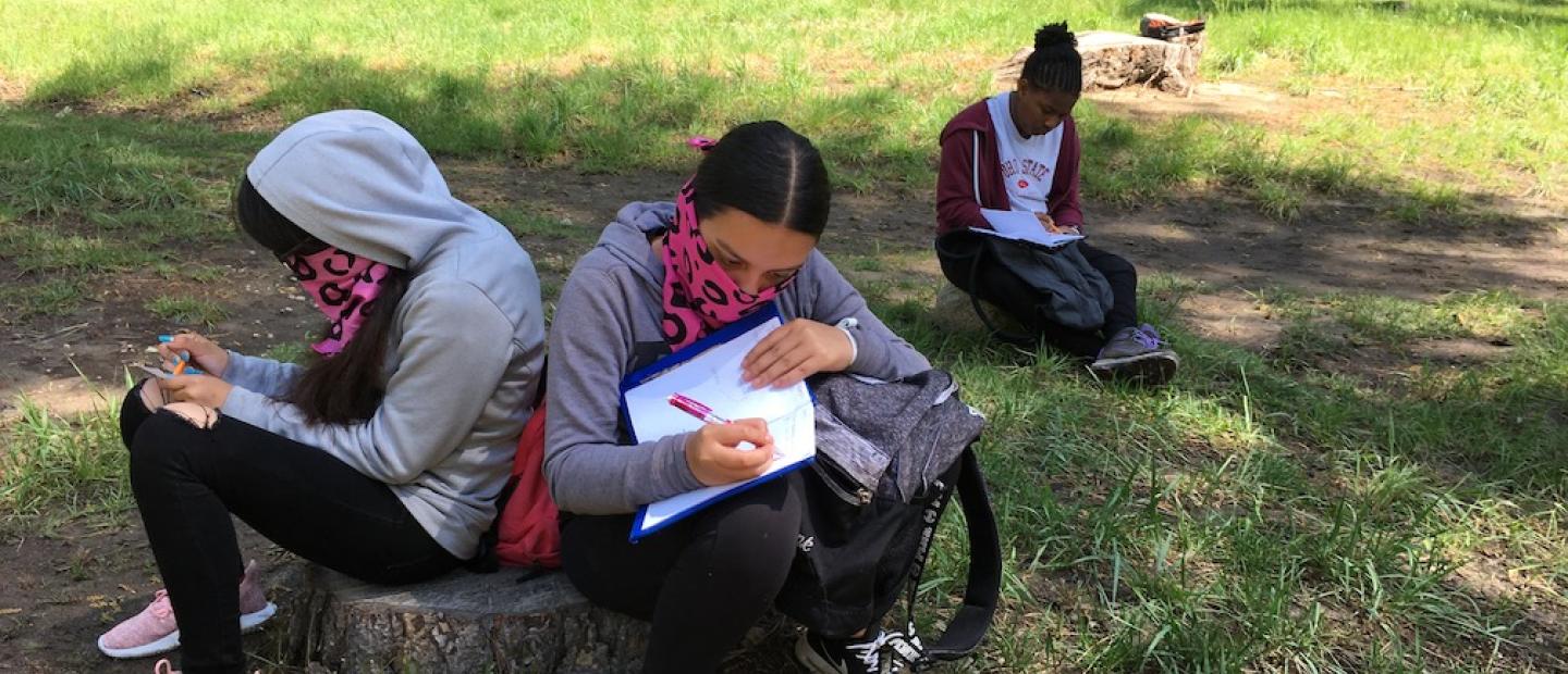 Longfellow Middle School students journaling in Yosemite Valley